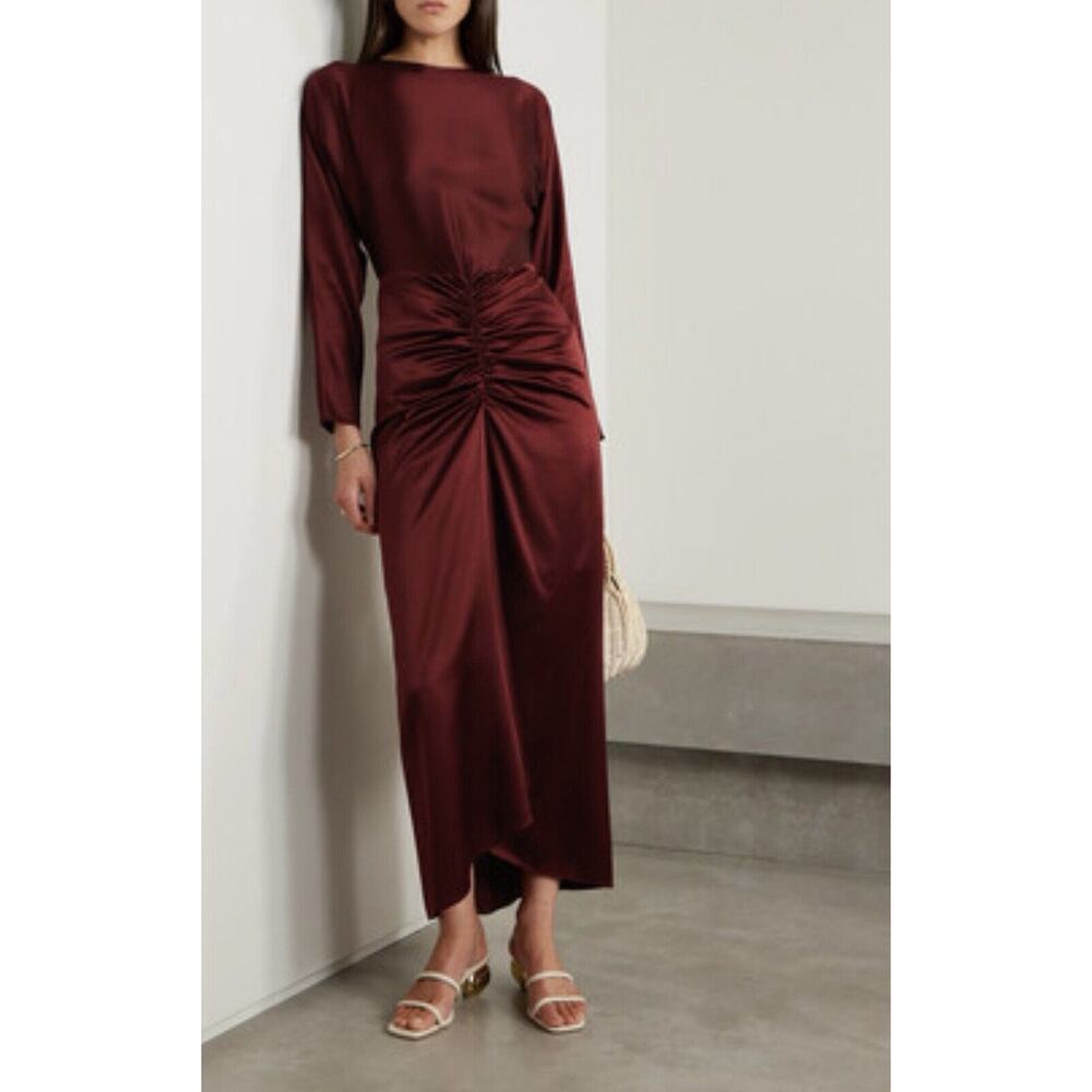 Veronica Beard Sabri Ruched Stretch-silk Satin Midi Dress - Red $1278.00…